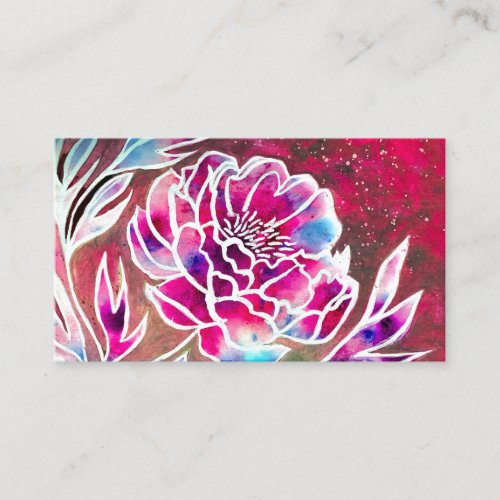  Watercolor Flower Dahlia Add QR Code Girly Beauty Business Card