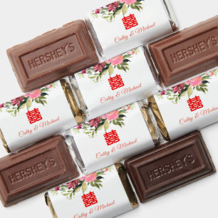 Watercolor flower double happiness Chinese wedding Hershey's Miniatures