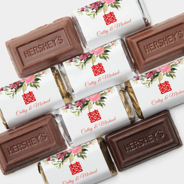 Watercolor flower double happiness Chinese wedding Hershey's Miniatures (Assorted)