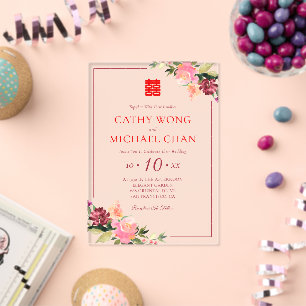 Watercolor flower double happiness wedding  acrylic invitations