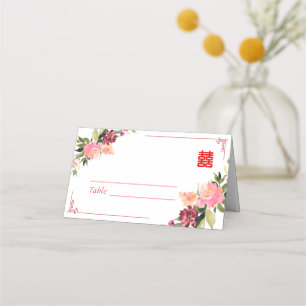 Watercolor flower double xi chinese wedding frame place card