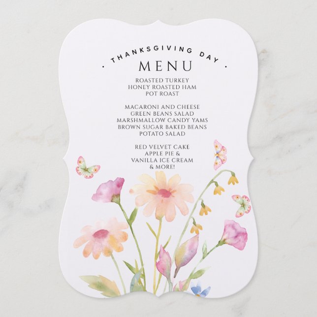watercolor flower editable menu card  (Front)