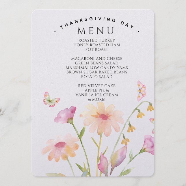 watercolor flower editable menu card  (Front)