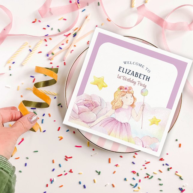 Watercolor Flower Fairy Girl Birthday Party Napkins (Watercolor Flower Fairy Girl Birthday Party Napkins)