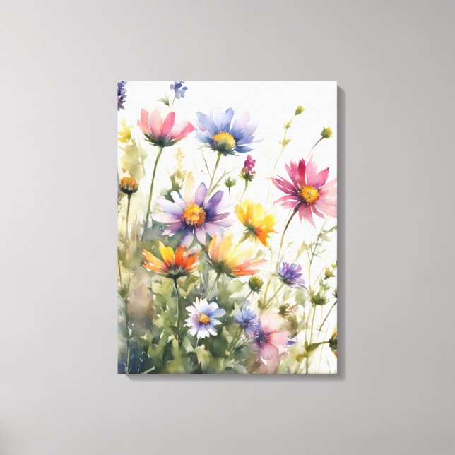  Watercolor Flower Field Canvas Print (Front)