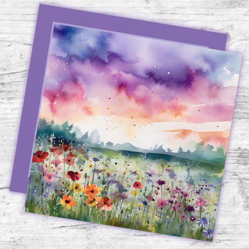watercolor Flower Field with clouds Thank You