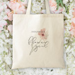 Watercolor Flower Flower Girl Personalized Tote Bag<br><div class="desc">Simple and chic Flower Girl tote bag wedding recognition keepsake with a handwritten script font backed by a soft, pastel watercolor flower in a dusty rose pink and personalized with her name. OPTIONS: Shown in the basic style Medium size--other sizes and styles are available on the ordering page. ASSISTANCE: For...</div>