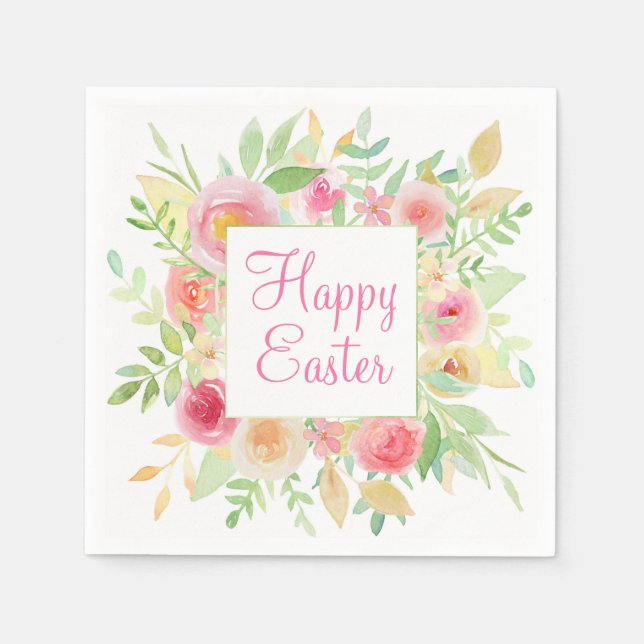 Watercolor Flower Frame Easter Napkins (Front)