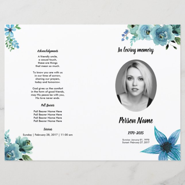 WATERCOLOR FLOWER | Funeral Program Template (Front)