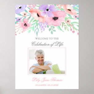 Watercolor Flower Funeral Welcome Sign - 18 x 24