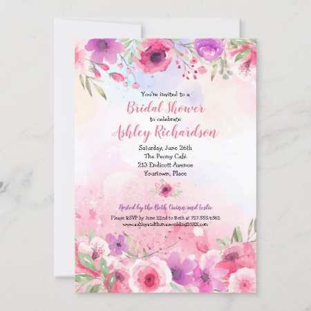 Watercolor Flower Garden Bridal Shower Party Invitation