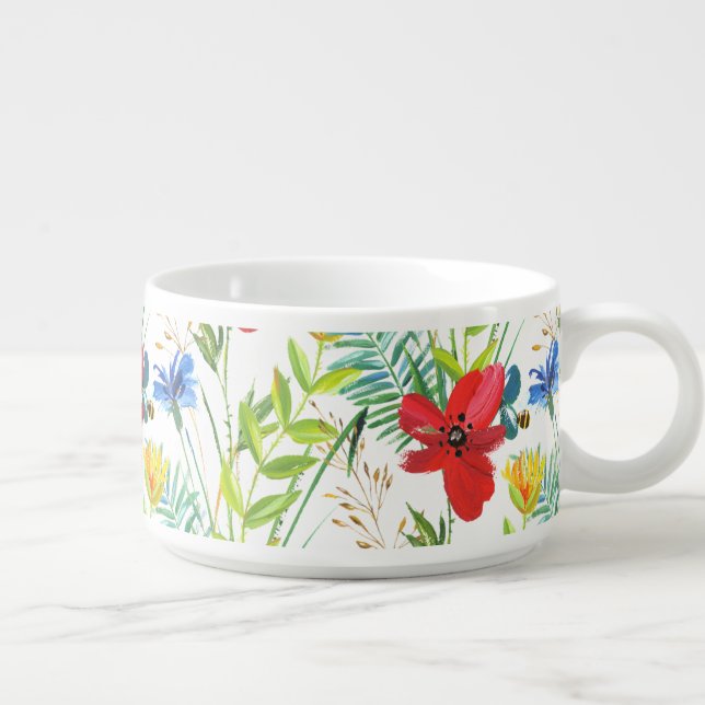 Watercolor Flower Garden / Red Poppy Porcelain Bowl (Left)
