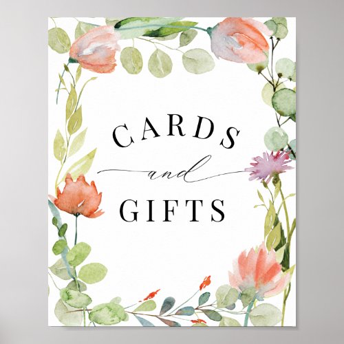 Watercolor Flower Garden Shower Cards and Gifts Poster - Watercolor Flower Garden Shower Cards and Gifts Poster