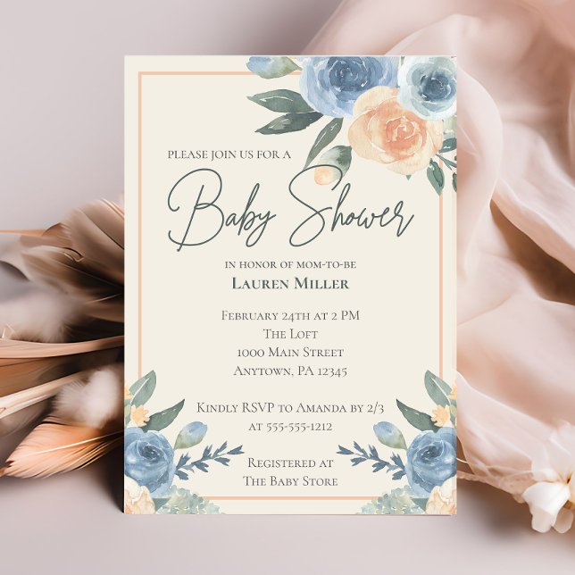 Watercolor Flower Gender Neutral Baby Shower Invitation (Creator Uploaded)