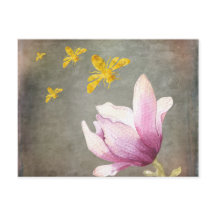 Watercolor Flower & Gold Bees