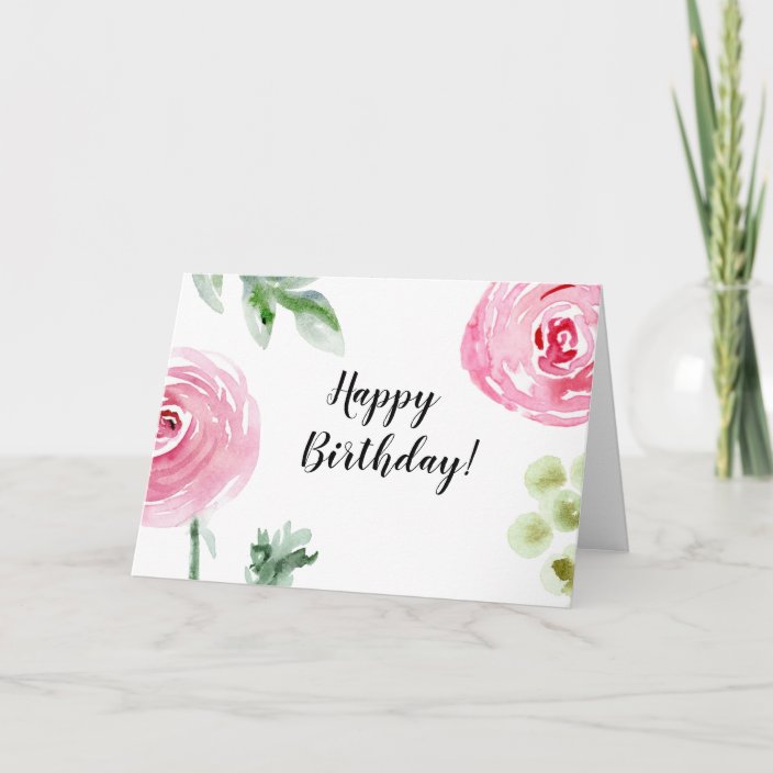 Watercolor Flower Happy Birthday Card