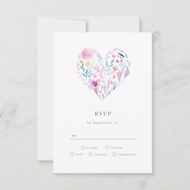 Watercolor Flower Heart RSVP Card (Front)