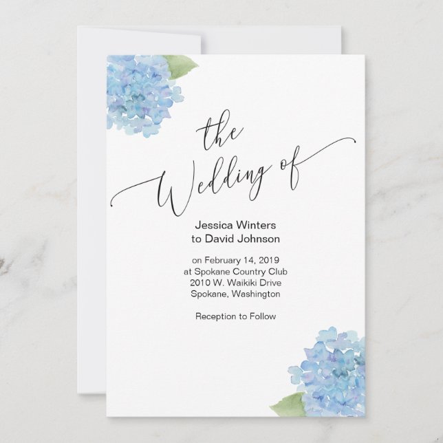 Watercolor flower hydrangea Wedding Invitation (Front)