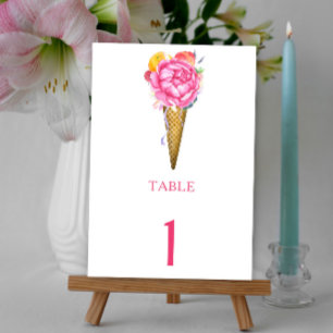 Watercolor flower ice-cream - wedding table number