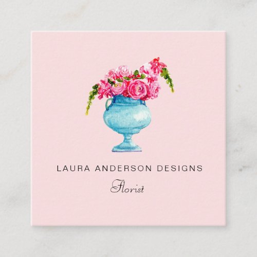 Watercolor Flower in vase pink Florist Square Square Business Card
