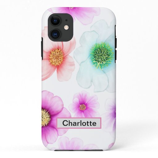 Watercolor flower   leaves Custom name and pattern iPhone 11 Case