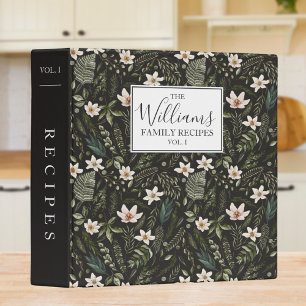 Watercolor Flower Leaves Floral Pattern Recipe 3 Ring Binder