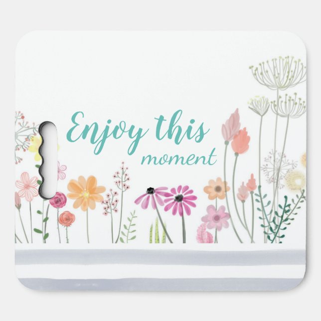 Watercolor Flower Meadow Enjoy this Moment Seat Cushion (Front Horizontal)