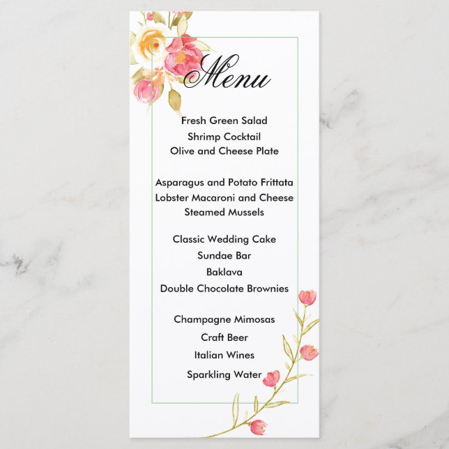 Watercolor Flower Menu Card (Front)
