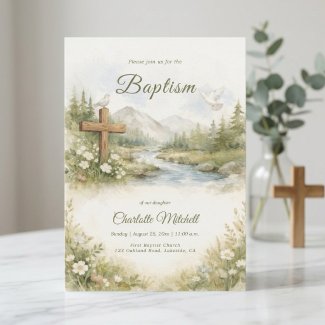 Watercolor Flower Minimalist Baptism Invitation
