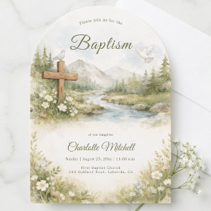 Watercolor Flower Minimalist Baptism Invitation