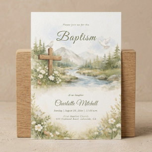 Watercolor Flower Minimalist Baptism Invitation