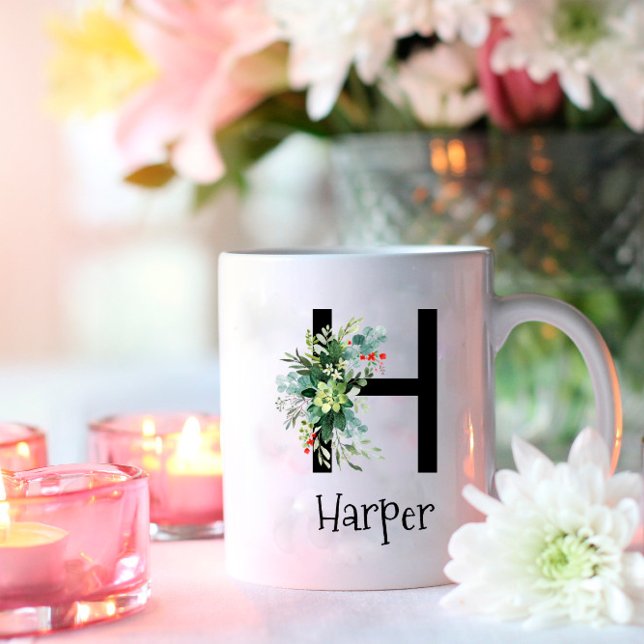 Watercolor flower monogram retirement coffee mug (Creator Uploaded)