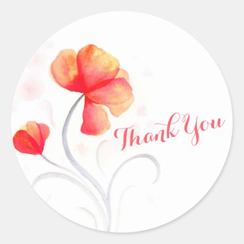 Watercolor flower orange wedding thank you sticker