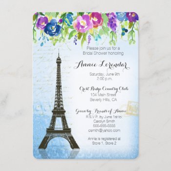 Watercolor Flower Paris Bridal Shower Invitation by perfectwedding at Zazzle