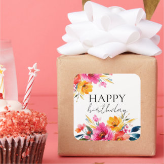 Watercolor Flower Pattern | Modern Floral  Square Sticker