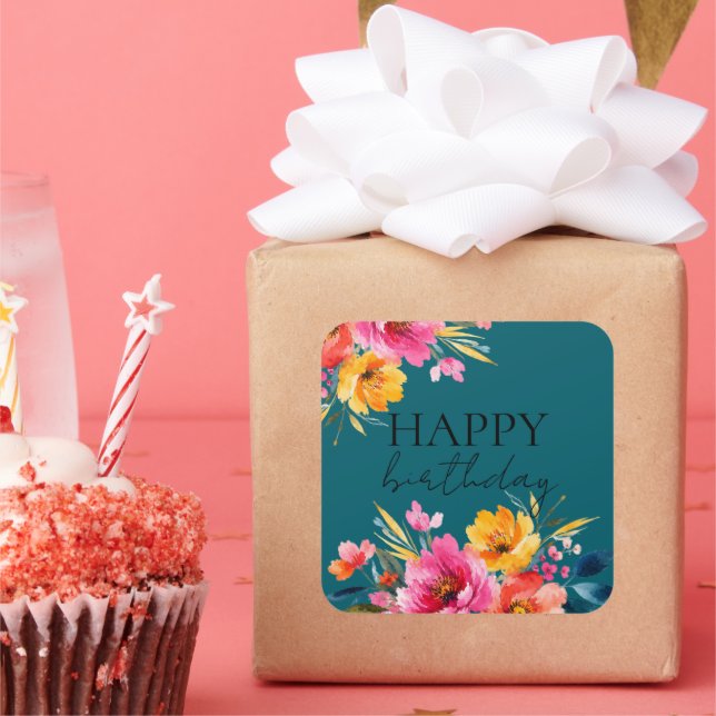 Watercolor Flower Pattern | Modern Floral  Square Sticker (Party)