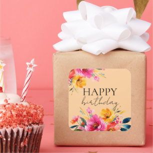 Watercolor Flower Pattern Modern Floral Square Sticker