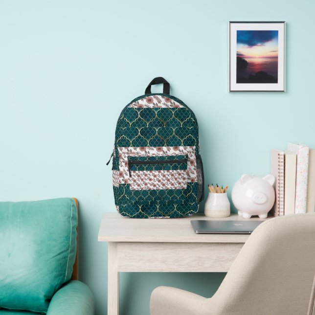 Watercolor Flower Pattern Printed Backpack (Insitu)