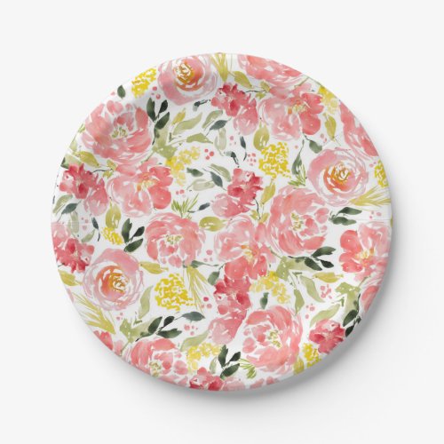 Watercolor flower pattern satin ribbon bowl paper plates