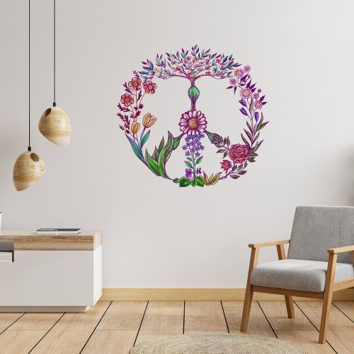  Watercolor Flower Peace Sign Cute  Girly Nursery Wall Decal