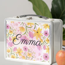 Watercolor Flower Personalized Metal Lunchbox
