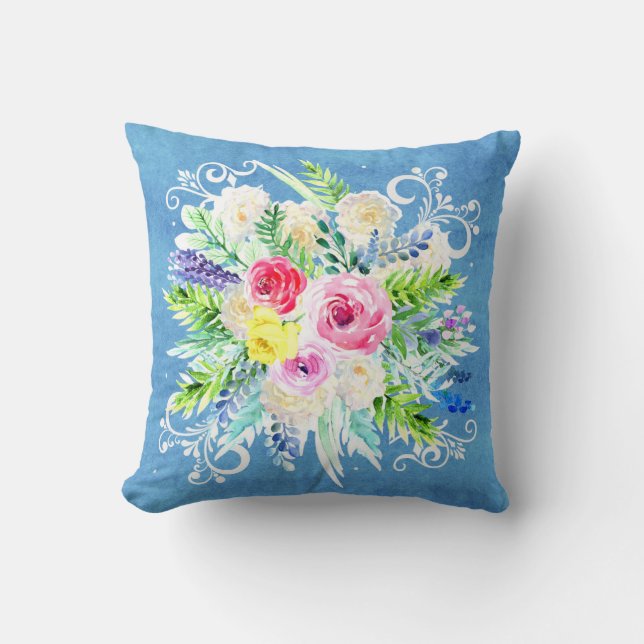 Watercolor Flower Pillow (Front)