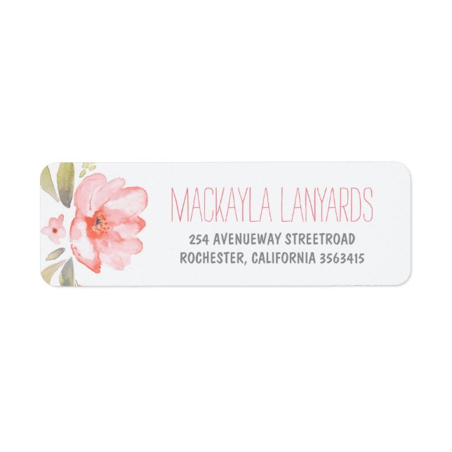 Watercolor Flower Pink Floral Wedding Label (Front)