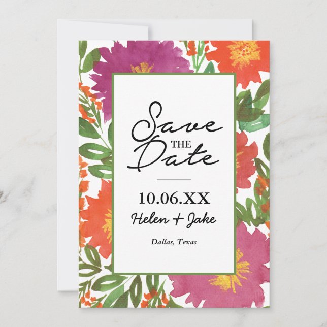 Watercolor Flower Save the Date Invitation (Front)