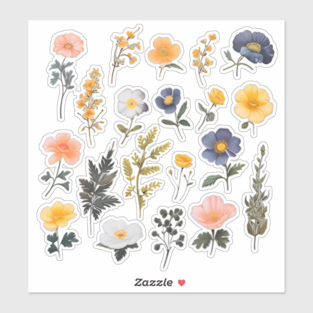 Watercolor Flower Scrapbook Stationery Sticker (Sheet)