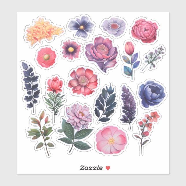 Watercolor Flower Scrapbook Stationery Sticker (Sheet)