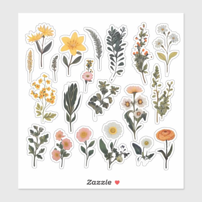 Watercolor Flower Scrapbook Stationery Sticker (Sheet)