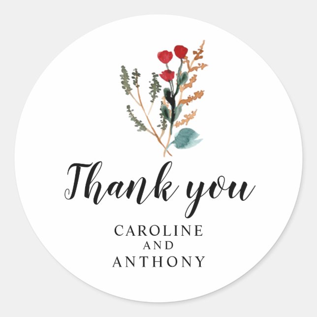 Watercolor Flower Simple Classic Round Sticker (Front)