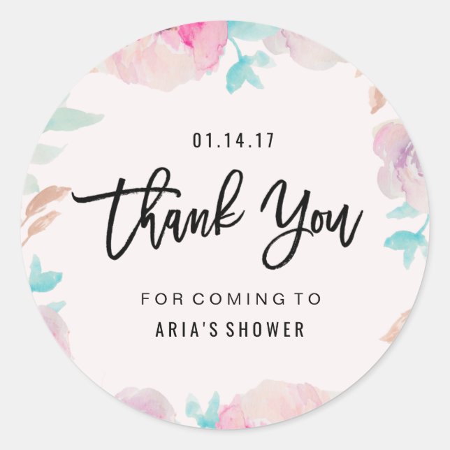 Watercolor Flower Spring Thank You Sticker (Front)