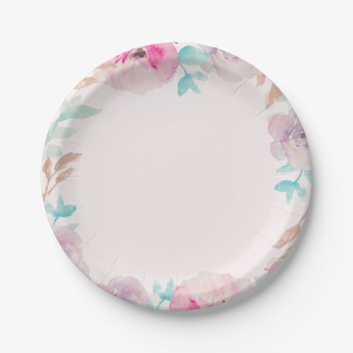 Watercolor Flower Spring Wedding Paper Plates